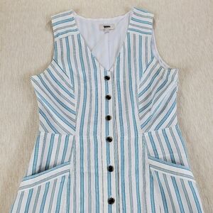 LOFT Outlet White stripe Lined Pocket Button Front Sun Dress Size 6 Sleeveless